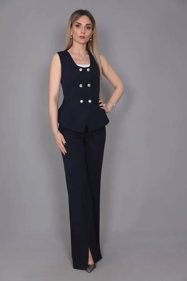 Aller Vest & Spanish Slit Trouser Suit - Navy - 29