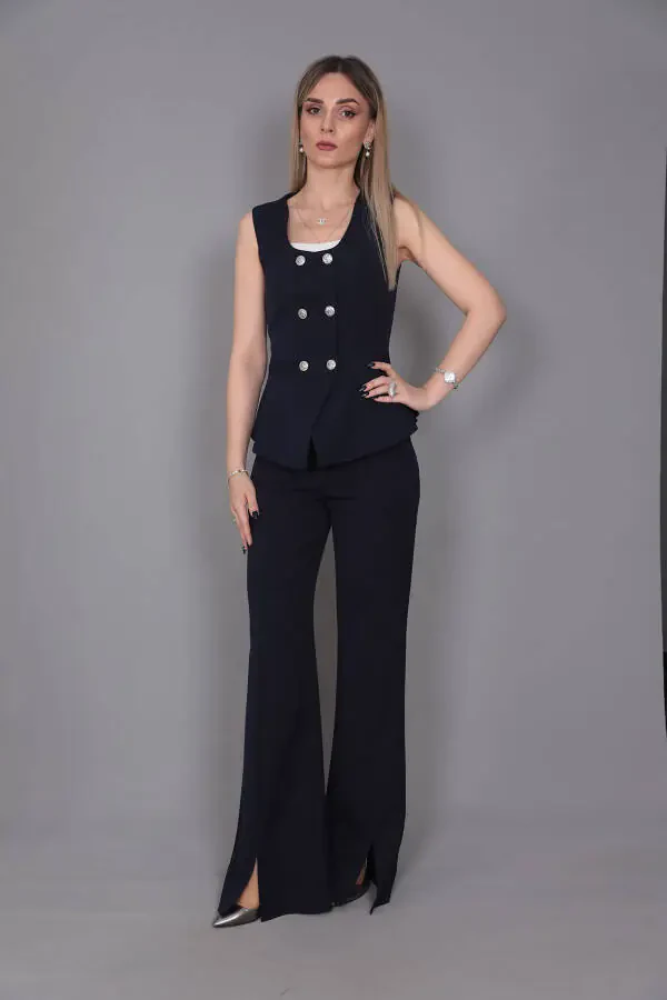 Aller Vest & Spanish Slit Trouser Suit - Navy - 31
