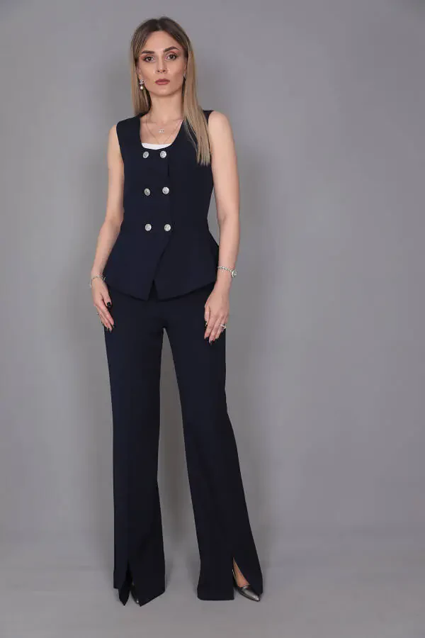 Aller Vest & Spanish Slit Trouser Suit - Navy - 17