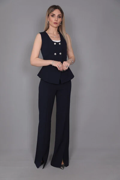 Aller Vest & Spanish Slit Trouser Suit - Navy - 22