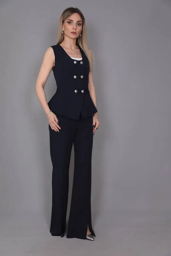 Aller Vest & Spanish Slit Trouser Suit - Navy - 12