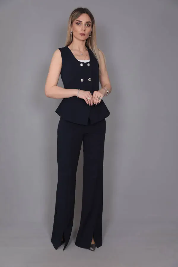 Aller Vest & Spanish Slit Trouser Suit - Navy - 14