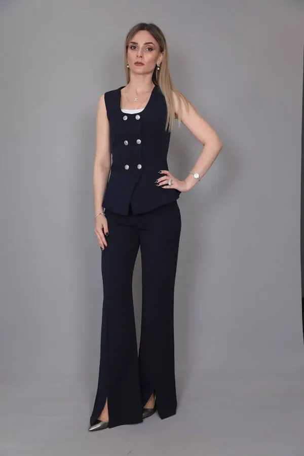 Aller Vest & Spanish Slit Trouser Suit - Navy - 16