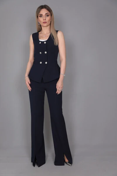 Aller Vest & Spanish Slit Trouser Suit - Navy - ÖNDER ÖZSOY