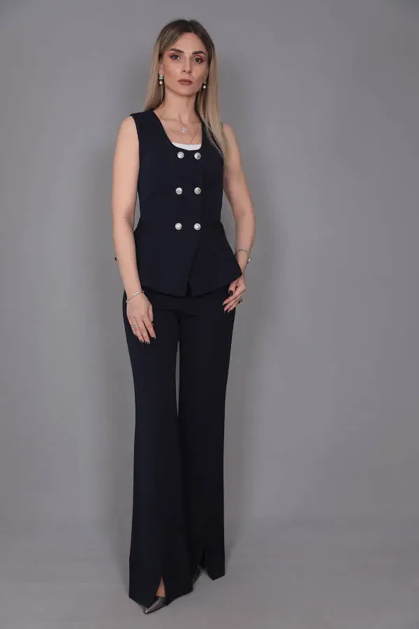 Aller Vest & Spanish Slit Trouser Suit - Navy - 2