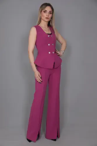 Aller Yelek & Ispan Yirtmaçli Poça Pantolon Takım-fuşya-Fuşya - 1