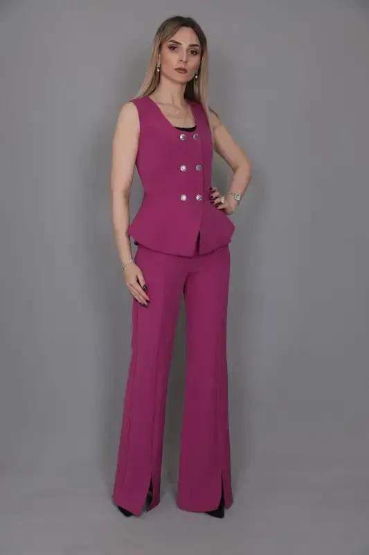 Aller Yelek & Ispan Yirtmaçli Poça Pantolon Takım-fuşya-Fuşya - 3