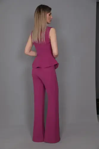 Aller Yelek & Ispan Yirtmaçli Poça Pantolon Takım-fuşya-Fuşya - 5