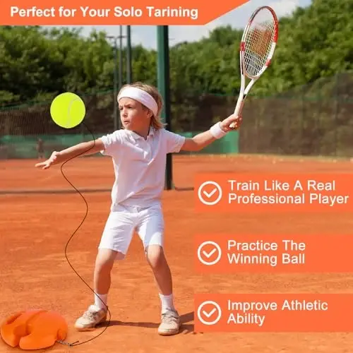 ALLOMN Tennis Trainer with 3 String Balls, Portable Rebound Ball for Single Tennis Training, Practice Rebounder for Adults Or Children Beginners Tennis Practice Training Tools, Suitable as a Gift - 1