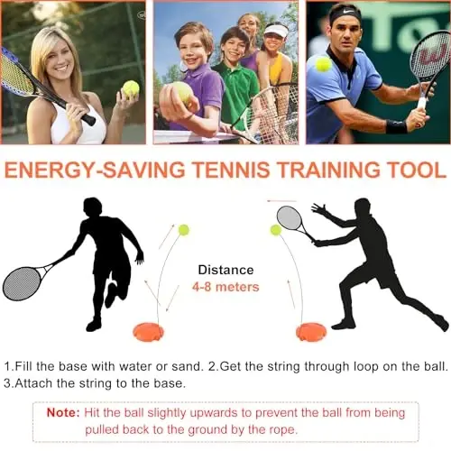 ALLOMN Tennis Trainer with 3 String Balls, Portable Rebound Ball for Single Tennis Training, Practice Rebounder for Adults Or Children Beginners Tennis Practice Training Tools, Suitable as a Gift - 5
