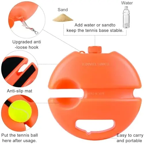 ALLOMN Tennis Trainer Rebound Ball, Tennis Training Tool for Self Tennis Practice, Solo Tennis Exercise Equipment Sports Tool, Portable Tennis Rebounder Kit for Adults Beginners Single Player-Orange - ALLOMN (1)