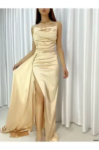 Allyso Degaje Yaka Yirtmachli Abiye 582243-bej - 1