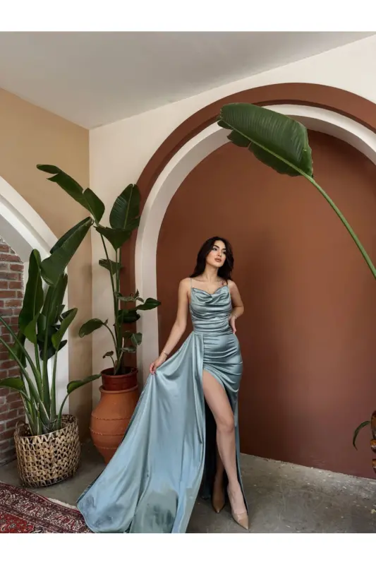 Allyso Degaje Yaka Yırtmaçlı Abiye 582243 MİNT YEŞİLİ-MİNT YEŞİLİ - 4