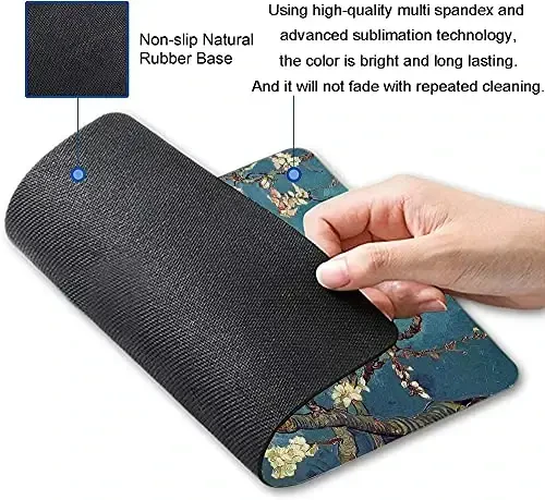 Almond Blossoms Van Gogh Mouse Pad, Oil Painting Flowers Mouse Mat, Square Waterproof Non-Slip Rubber Base MousePads for Office & Home Laptop - HOKAFENLE (1)