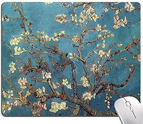 Almond Blossoms Van Gogh Mouse Pad, Oil Painting Flowers Mouse Mat, Square Waterproof Non-Slip Rubber Base MousePads for Office & Home Laptop - 1