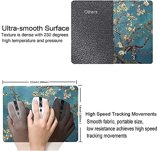 Almond Blossoms Van Gogh Mouse Pad, Oil Painting Flowers Mouse Mat, Square Waterproof Non-Slip Rubber Base MousePads for Office & Home Laptop - 3
