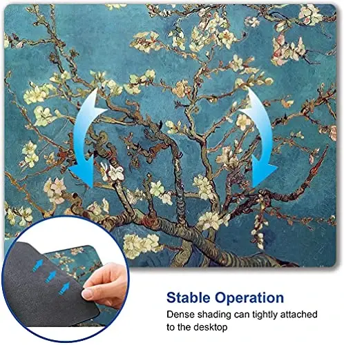 Almond Blossoms Van Gogh Mouse Pad, Oil Painting Flowers Mouse Mat, Square Waterproof Non-Slip Rubber Base MousePads for Office & Home Laptop - 6