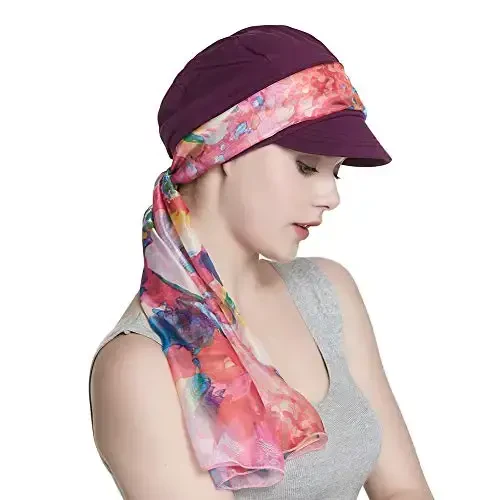 Alnorm Breathable Cotton Hat and Scarf Set Chemo Headwear for Women - 4
