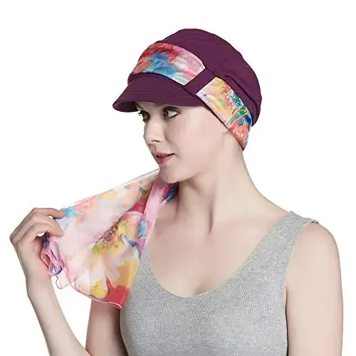 Alnorm Breathable Cotton Hat and Scarf Set Chemo Headwear for Women - 5