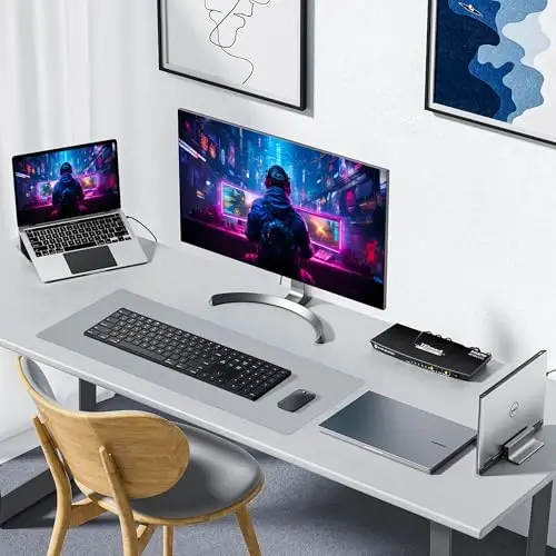ALOANES Bardoshli tikilgan qirrali suv o‘tkazmaydigan sichqoncha pad, Katta o‘yin klaviatura pad, Sirpanmaydigan kauchuk asosli sichqoncha mat, Gamer, ofis va uy uchun kengaytirilgan stol pad, Kulrang sichqoncha 27,6''x11,8''x0,12'' - 6