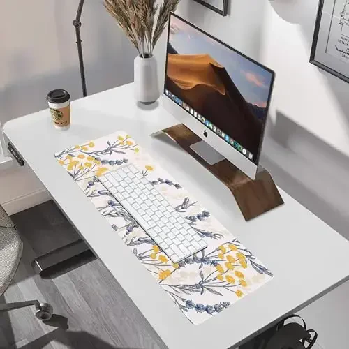 ALOANES Bardoshli tikilgan qirrali suv o'tkazmaydigan sichqoncha pad, Katta o'yin klaviatura pad, Sirpanmaydigan kauchuk taglik, Gamer, Ofis va uy uchun kengaytirilgan stol pad, Sariq gul sichqonchasi 31.5''x 11.8''x 0.12'' - 6