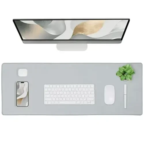 ALOANES Bardoshli tikilgan qirrali suv o'tkazmaydigan sichqoncha yostig'i, katta o'yin klaviatura yostig'i, sirpanmaydigan kauchuk asosli sichqoncha, o'yinchi, ofis va uy uchun kengaytirilgan stol yostig'i, kulrang sichqoncha 31,5''x 15,7''x 0,12'' - 1