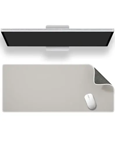 ALOANES Beige Waterproof Desk Mat, Large, with Extended Mouse Mat, Office Desk Protector with Anti-Slip Base, Stitched Edge, Grain Jacquard Surface, Perfect for Gamer, Home Large(27.6