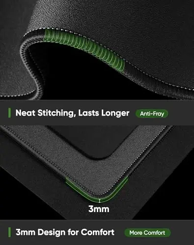 ALOANES Black Waterproof Desk Mat, Large Mouse Pad with Extended Mouse Mat, with Anti Slip Base, Stitched Edge, Grain Jacquard Surface, Perfect for Gamer, Office & Home, 3XL 15.74''x35.43''x0.12'' - 4
