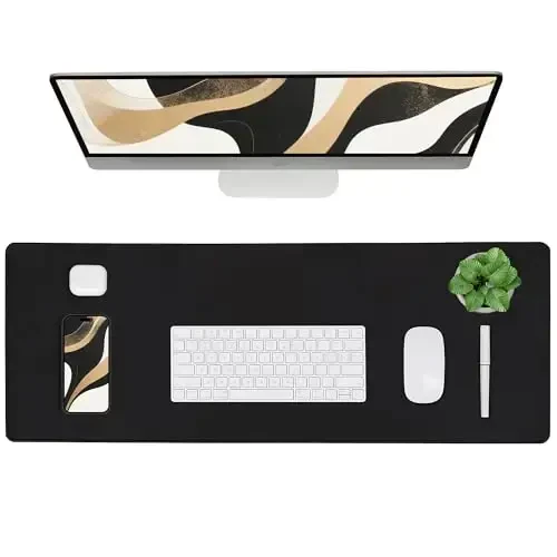 ALOANES Black Waterproof Desk Mat, Large, with Extended Mouse Mat, Office Desk Protector with Anti-Slip Base, Stitched Edge, Grain Jacquard Surface, Perfect for Gamer, Home, XL,11.81''x27.56''x0.12' - 1