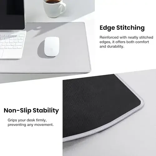 ALOANES Silvery Waterproof Desk Mat, Large Mouse Pad with Extended Mouse Mat, with Anti Slip Base, Stitched Edge, Grain Jacquard Surface, Perfect for Gamer, Office & Home, 11.81''x31.50''x0.12'' - 4