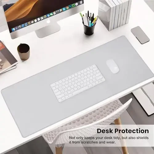 ALOANES Silvery Waterproof Desk Mat, Large Mouse Pad with Extended Mouse Mat, with Anti Slip Base, Stitched Edge, Grain Jacquard Surface, Perfect for Gamer, Office & Home, 11.81''x31.50''x0.12'' - 5