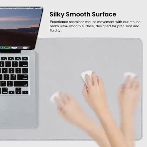 ALOANES Silvery Waterproof Desk Mat, Large Mouse Pad with Extended Mouse Mat, with Anti Slip Base, Stitched Edge, Grain Jacquard Surface, Perfect for Gamer, Office & Home, 3XL(15.74''x35.43''x0.12'') - 2