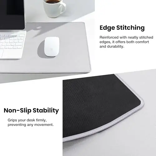 ALOANES Silvery Waterproof Desk Mat, Large Mouse Pad with Extended Mouse Mat, with Anti Slip Base, Stitched Edge, Grain Jacquard Surface, Perfect for Gamer, Office & Home, 3XL(15.74''x35.43''x0.12'') - 4