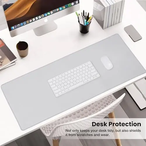ALOANES Silvery Waterproof Desk Mat, Large Mouse Pad with Extended Mouse Mat, with Anti Slip Base, Stitched Edge, Grain Jacquard Surface, Perfect for Gamer, Office & Home, 3XL(15.74''x35.43''x0.12'') - 5