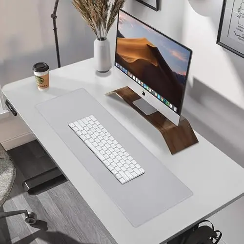 ALOANES Silvery Waterproof Desk Mat, Large Mouse Pad with Extended Mouse Mat, with Anti Slip Base, Stitched Edge, Grain Jacquard Surface, Perfect for Gamer, Office & Home, 3XL(15.74''x35.43''x0.12'') - 7
