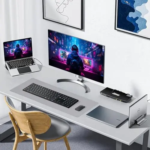 ALOANES Silvery Waterproof Desk Mat, Large Mouse Pad with Extended Mouse Mat, with Anti Slip Base, Stitched Edge, Grain Jacquard Surface, Perfect for Gamer, Office & Home, 11.81''x31.50''x0.12'' - 6