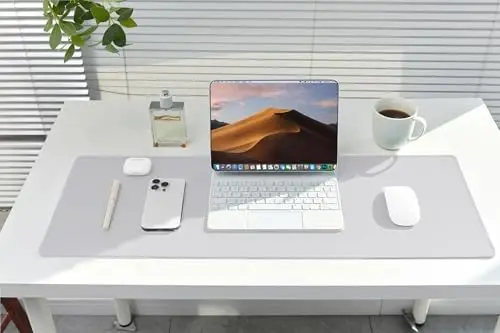 ALOANES Silvery Waterproof Desk Mat, Large Mouse Pad with Extended Mouse Mat, with Anti Slip Base, Stitched Edge, Grain Jacquard Surface, Perfect for Gamer, Office & Home, 11.81''x31.50''x0.12'' - 7