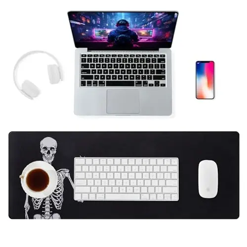 ALOANES Waterproof Mouse Pad with Durable Stitched Edge, Gaming Keyboard, Non-Slip Rubber Base, Extended Desk pad for Gamer, Office& Home, Left Skeleton Mousepad 3XL(35.43