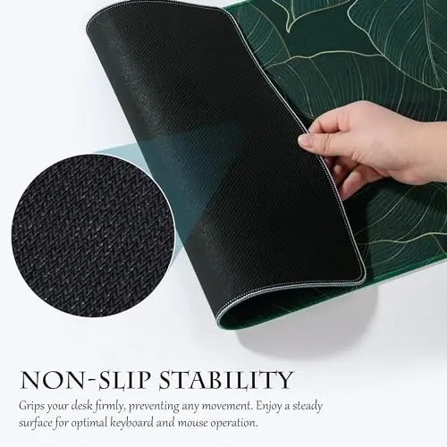 ALOANES Waterproof Mouse Pad with Durable Stitched Edge, Gaming Keyboard, Non-Slip Rubber Base, Extended Desk pad for Gamer, Office& Home, Green Leaves Mousepad 3XL(35.43