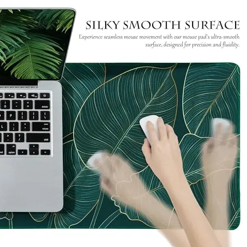 ALOANES Waterproof Mouse Pad with Durable Stitched Edge, Gaming Keyboard, Non-Slip Rubber Base, Extended Desk pad for Gamer, Office& Home, Green Leaves Mousepad 3XL(35.43