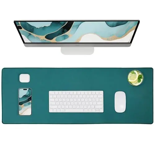 ALOANES Dark Green Waterproof Desk Mat,Large Extended Mouse Mat,Office Desk Protector with Anti-Slip Base,Stitched Edge,Grain Jacquard Surface,Perfect for Gamer,Office&Home, XL(11.81''x27.56''x0.12'') - 1