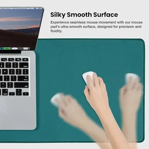 ALOANES Dark Green Waterproof Desk Mat,Large Extended Mouse Mat,Office Desk Protector with Anti-Slip Base,Stitched Edge,Grain Jacquard Surface,Perfect for Gamer,Office&Home, XL(11.81''x27.56''x0.12'') - 3