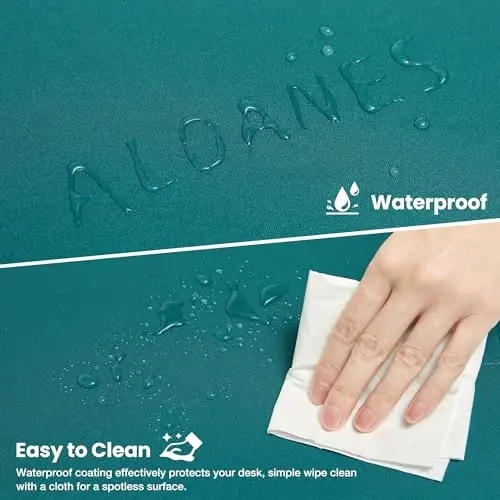 ALOANES Dark Green Waterproof Desk Mat,Large Extended Mouse Mat,Office Desk Protector with Anti-Slip Base,Stitched Edge,Grain Jacquard Surface,Perfect for Gamer,Office&Home, XL(11.81''x27.56''x0.12'') - 4