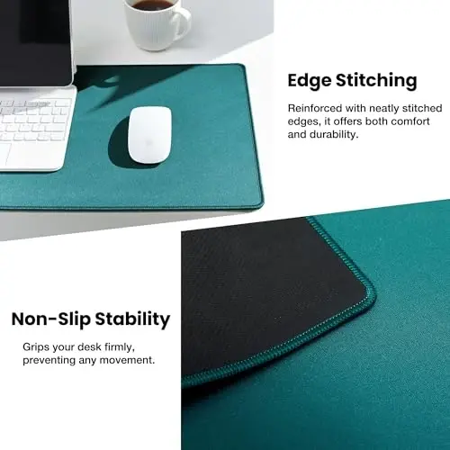 ALOANES Dark Green Waterproof Desk Mat,Large Extended Mouse Mat,Office Desk Protector with Anti-Slip Base,Stitched Edge,Grain Jacquard Surface,Perfect for Gamer,Office&Home, XL(11.81''x27.56''x0.12'') - 5