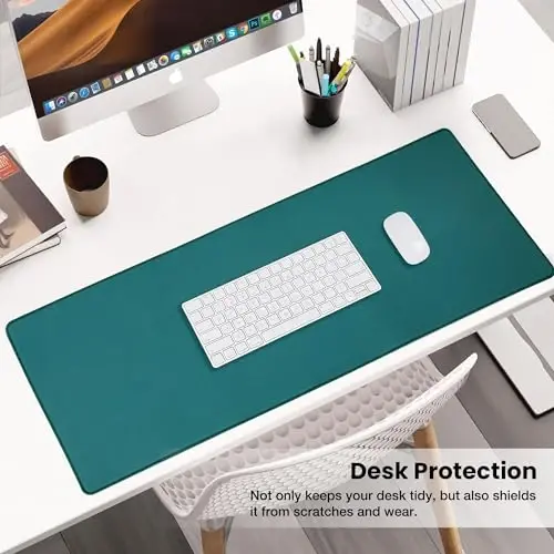 ALOANES Dark Green Waterproof Desk Mat,Large Extended Mouse Mat,Office Desk Protector with Anti-Slip Base,Stitched Edge,Grain Jacquard Surface,Perfect for Gamer,Office&Home, XL(11.81''x27.56''x0.12'') - 6