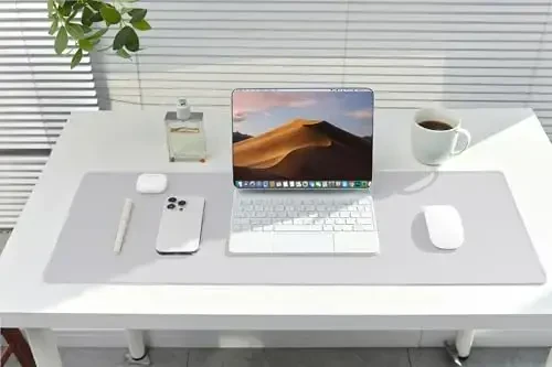 ALOANES Kumushrang suv o'tkazmaydigan stol mat, katta sichqoncha pad kengaytirilgan sichqoncha mat bilan, sirpanishga qarshi asos, tikilgan qirrasi, donli jakkard yuzasi, o'yinchi, ofis va uy uchun ideal, 3XL(15.74''x35.43''x0.12'') - 6