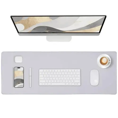ALOANES Silvery Waterproof Desk Mat, Large Mouse Pad with Extended Mouse Mat, with Anti Slip Base, Stitched Edge, Grain Jacquard Surface, Perfect for Gamer, Office & Home, 11.81''x31.50''x0.12'' - MODAZONE