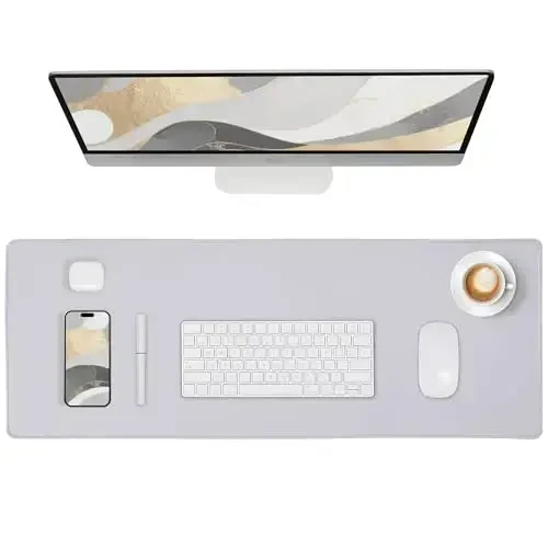 ALOANES Silvery Waterproof Desk Mat, Large Mouse Pad with Extended Mouse Mat, with Anti Slip Base, Stitched Edge, Grain Jacquard Surface, Perfect for Gamer, Office & Home, 11.81''x31.50''x0.12'' 