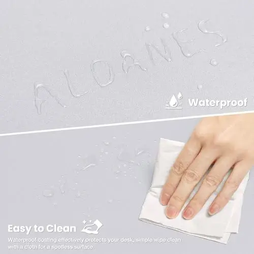 ALOANES Silvery Waterproof Desk Mat, Large Mouse Pad with Extended Mouse Mat, with Anti Slip Base, Stitched Edge, Grain Jacquard Surface, Perfect for Gamer, Office & Home, 3XL(15.74''x35.43''x0.12'') - 3
