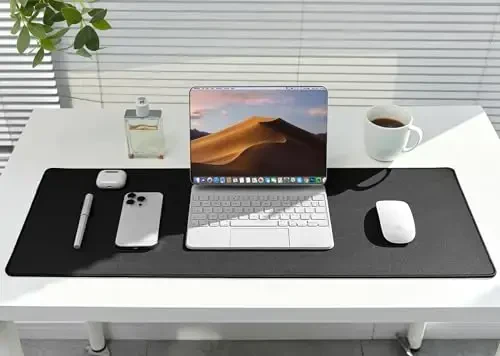 ALOANES Black Waterproof Desk Mat, Large, with Extended Mouse Mat, Office Desk Protector with Anti-Slip Base, Stitched Edge, Grain Jacquard Surface, Perfect for Gamer, Home, XL,11.81''x27.56''x0.12' - 6